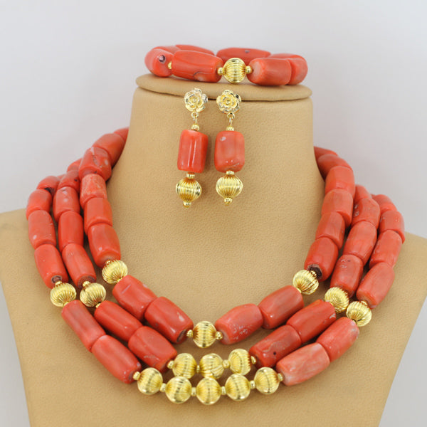 Red Coral African Beads Jewelry Set Nigerian Wedding Bridal Necklace Jewelry Set Unique Jewerly Sets   CJ371