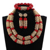 Red Coral Jewelry Sets for Women Fantastic Red and Gold Nigerian Wedding Gift Coral Bead Necklace Jewelry Set for Brides GA513