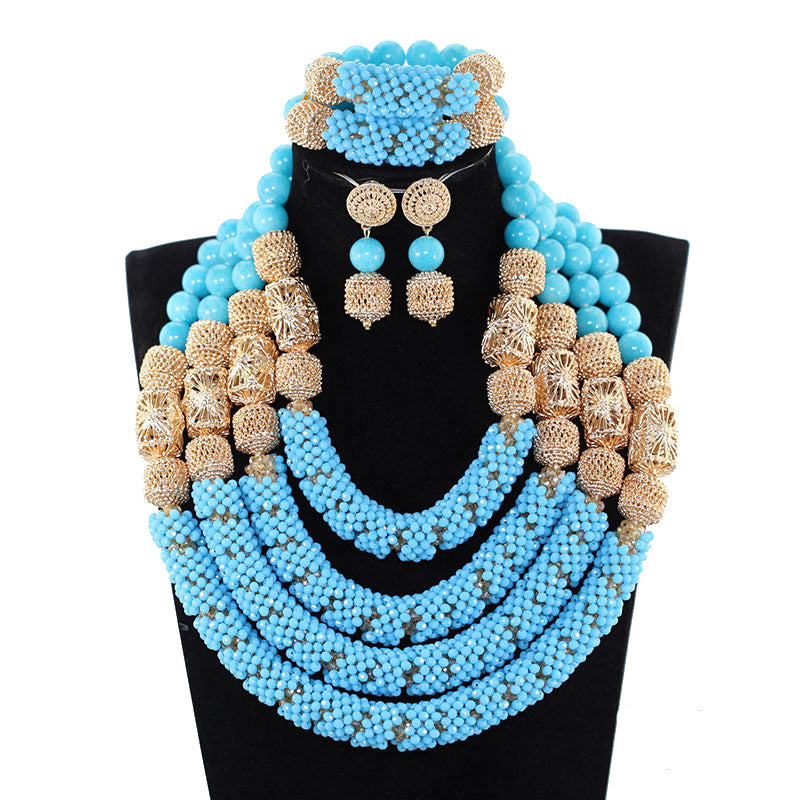 Red Coral Jewelry Sets for Women Fantastic Red and Gold Nigerian Wedding Gift Coral Bead Necklace Jewelry Set for Brides GA513