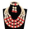 Red Coral Jewelry Sets for Women Fantastic Red and Gold Nigerian Wedding Gift Coral Bead Necklace Jewelry Set for Brides GA513