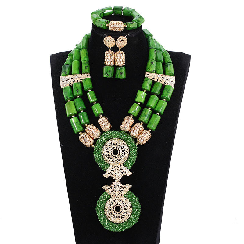 Red Coral Jewelry Sets for Women Fantastic Red and Gold Nigerian Wedding Gift Coral Bead Necklace Jewelry Set for Brides GA513