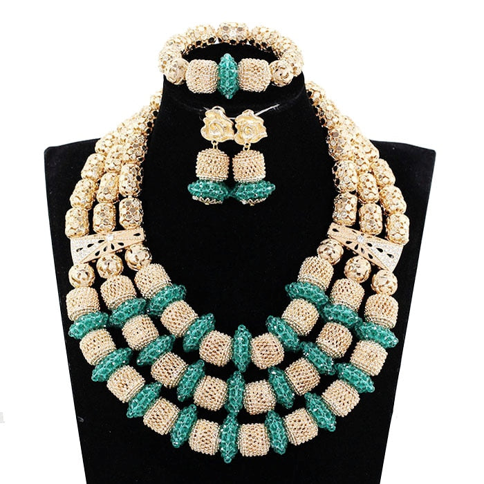 Red Coral Jewelry Sets for Women Fantastic Red and Gold Nigerian Wedding Gift Coral Bead Necklace Jewelry Set for Brides GA513