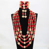 Red Coral Jewelry Sets for Women Fantastic Red and Gold Nigerian Wedding Gift Coral Bead Necklace Jewelry Set for Brides GA513