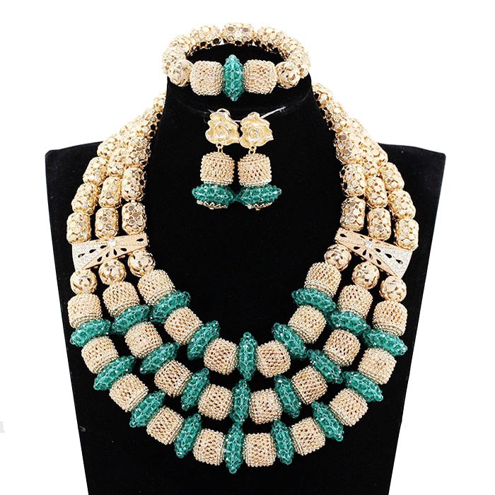 Red Coral Jewelry Sets for Women Fantastic Red and Gold Nigerian Wedding Gift Coral Bead Necklace Jewelry Set for Brides GA513