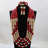 Red Coral Jewelry Sets for Women Fantastic Red and Gold Nigerian Wedding Gift Coral Bead Necklace Jewelry Set for Brides GA513