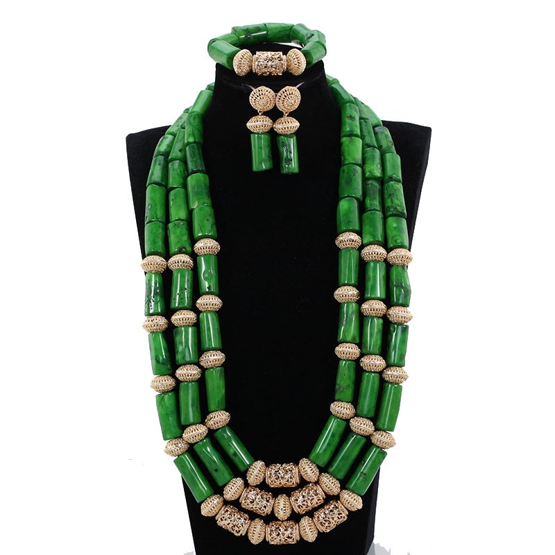 Red Coral Jewelry Sets for Women Fantastic Red and Gold Nigerian Wedding Gift Coral Bead Necklace Jewelry Set for Brides GA513