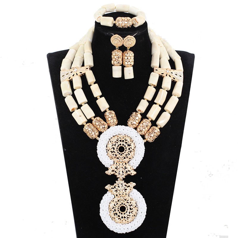 Red Coral Jewelry Sets for Women Fantastic Red and Gold Nigerian Wedding Gift Coral Bead Necklace Jewelry Set for Brides GA513