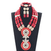 Red Coral Jewelry Sets for Women Fantastic Red and Gold Nigerian Wedding Gift Coral Bead Necklace Jewelry Set for Brides GA513