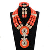 Red Coral Jewelry Sets for Women Fantastic Red and Gold Nigerian Wedding Gift Coral Bead Necklace Jewelry Set for Brides GA513