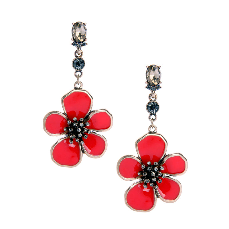 Red Enamel Big Flower Earrings for Women Online Shopping India Piercing Vintage Earrings Jewelry Wholesale