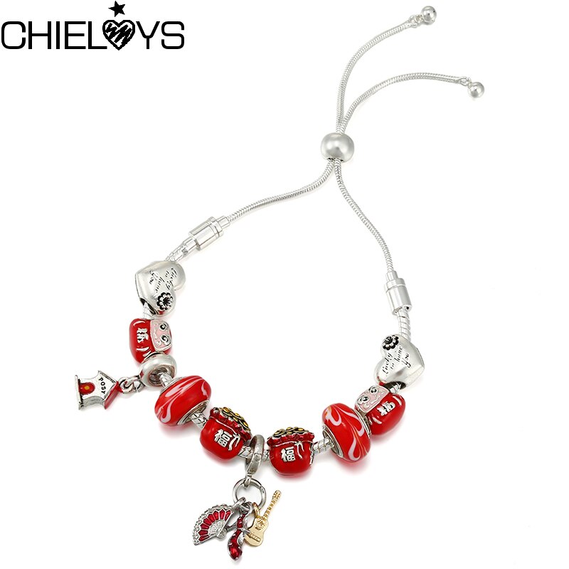 Red Enamel Money Bag Beads Chain Bracelet With House Pendant DIY Adjustable Charm Bracelets For Women Jewelry
