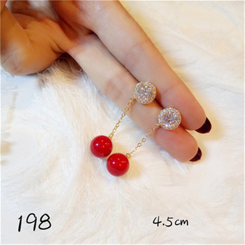 Red Pearls Drop Earrings For Women Aretes Vintage Bijoux Bridal S925 Sterling Silver Jewelry Best Christmas Gift