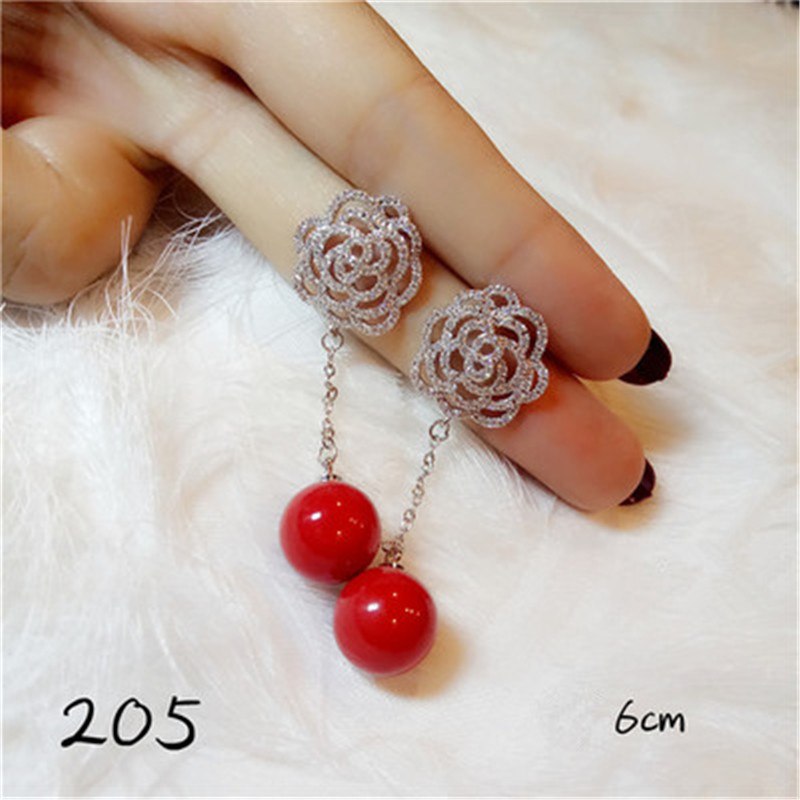 Red Pearls Drop Earrings For Women Aretes Vintage Bijoux Bridal S925 Sterling Silver Jewelry Best Christmas Gift