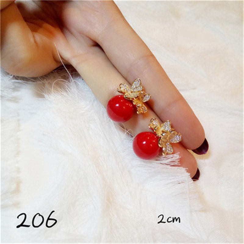 Red Pearls Drop Earrings For Women Aretes Vintage Bijoux Bridal S925 Sterling Silver Jewelry Best Christmas Gift