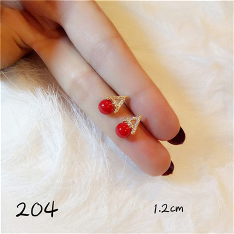 Red Pearls Drop Earrings For Women Aretes Vintage Bijoux Bridal S925 Sterling Silver Jewelry Best Christmas Gift