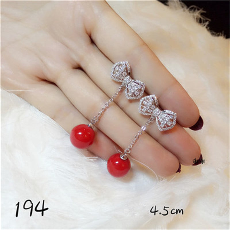 Red Pearls Drop Earrings For Women S925 Sterling Silver Jewelry Temperament Long Vintage Bridal Crystal Brincos