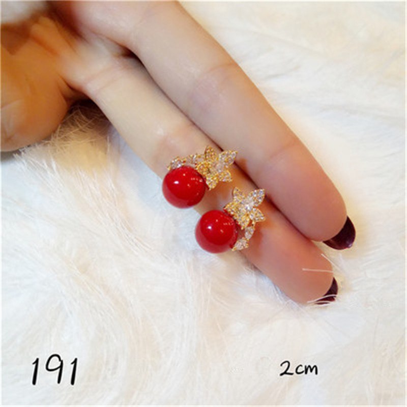 Red Pearls Drop Earrings For Women S925 Sterling Silver Jewelry Temperament Long Vintage Bridal Crystal Brincos