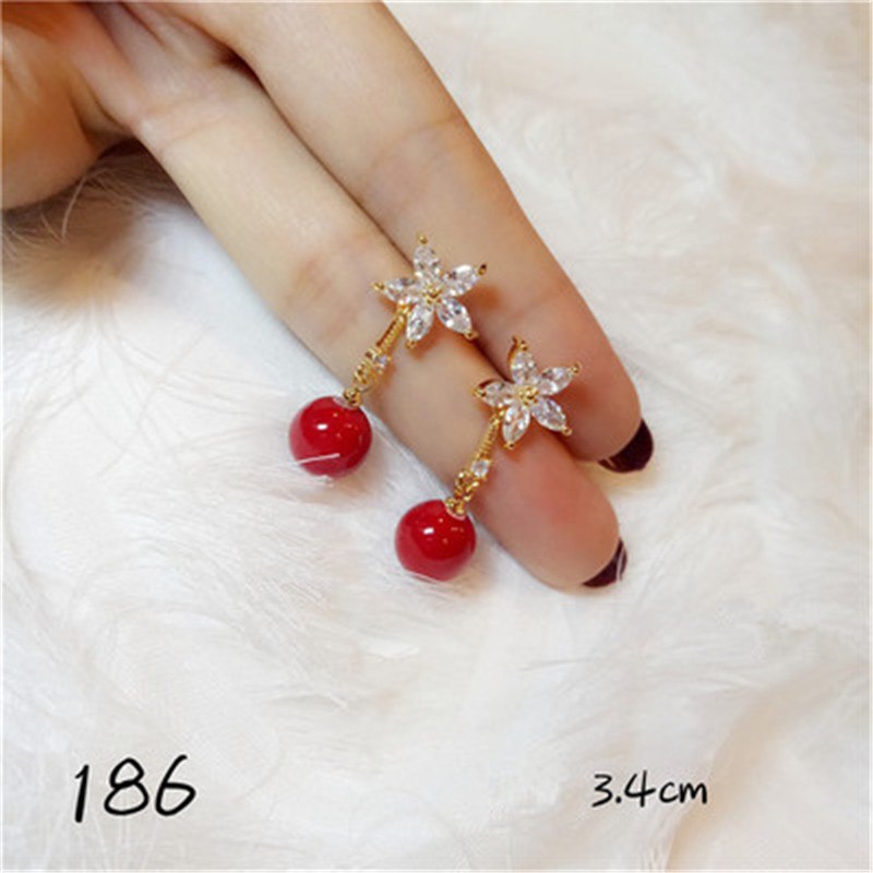 Red Pearls Drop Earrings For Women S925 Sterling Silver Jewelry Temperament Long Vintage Bridal Crystal Brincos