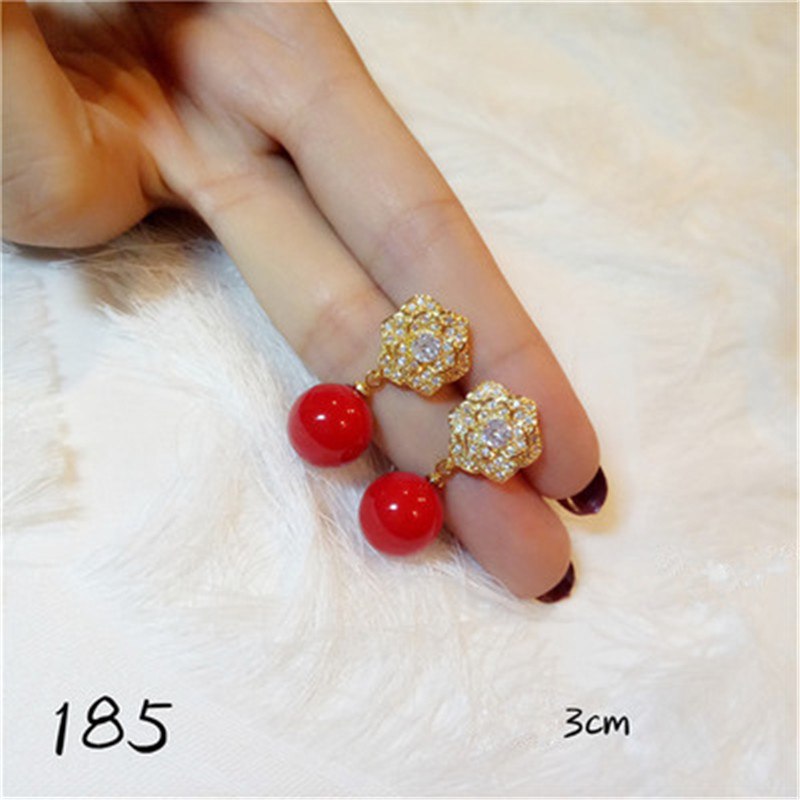 Red Pearls Drop Earrings For Women S925 Sterling Silver Jewelry Temperament Long Vintage Bridal Crystal Brincos