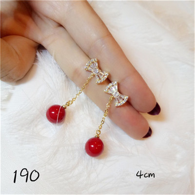 Red Pearls Drop Earrings For Women S925 Sterling Silver Jewelry Temperament Long Vintage Bridal Crystal Brincos