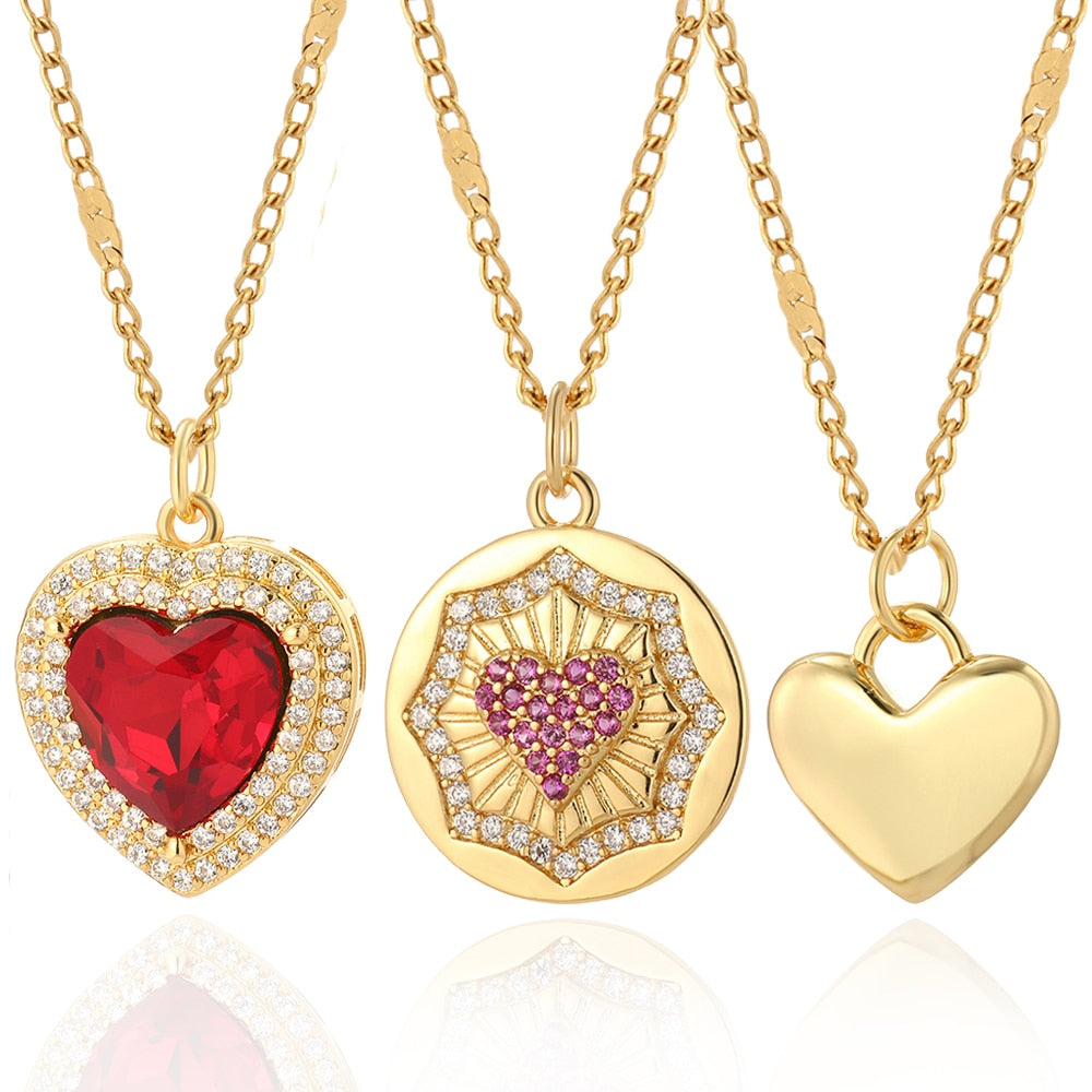 Red Heart Love Necklace for Women Gold Stainless Steel Long Chains Woman's Pendant Boho Collares Trendy Jewelry 2022