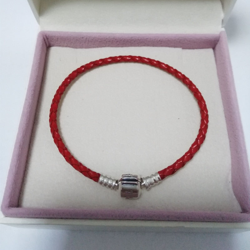 Red Leather bracelets for women Wholesale With 925 sterling silver Clasp Fit European Brand Charms Beads DIY fine jewelry PL004