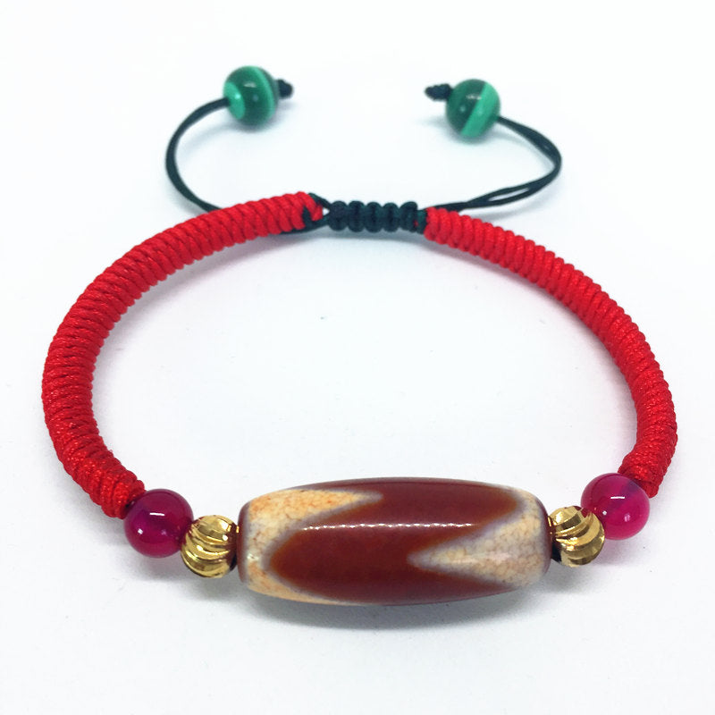 Red Natural Agate Tiger Tooth Pattern Tibetan Dzi Beads Ajustable Bracelet for women
