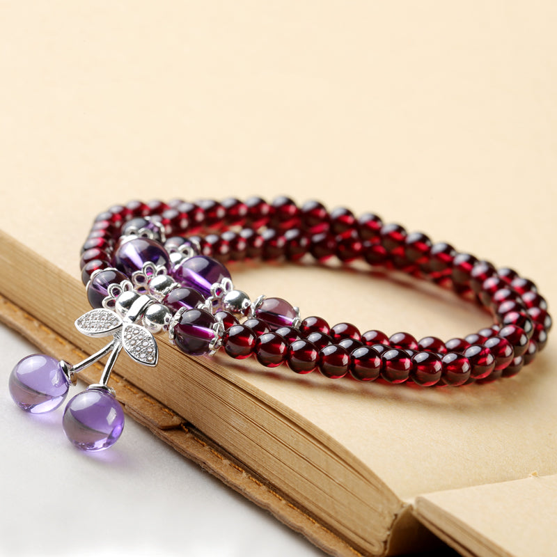 Red Natural Garnet Bracelets Amethyst Crystal Love Cherry Customized Elegant Jewelry January Birthstone Birthd Gift