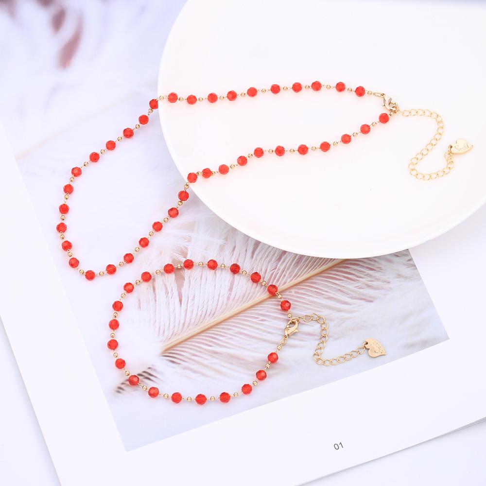 Red Pink Black Green Crystal Beads Chain Necklaces Bracelets for Woman Jewelry Set Wedding Party Jewelry Gifts 2022 New