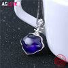 Red/Purple Zircon Pendant Necklaces Genuine 925 Sterling Silver Chain Necklace for Women Lover Party Gift Jewelry Accessories