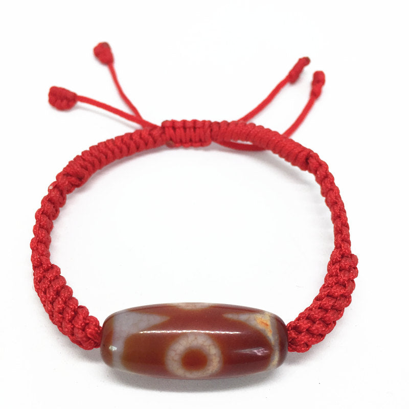 Red Rope Ajustable Bracelet Agate Three Eyes Dzi Bead Amulet Good Luck Red Color High Quality