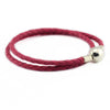 Red Round Clasp Leather Bracelets 100% 925 Authentic Sterling Silver Fine Jewelry