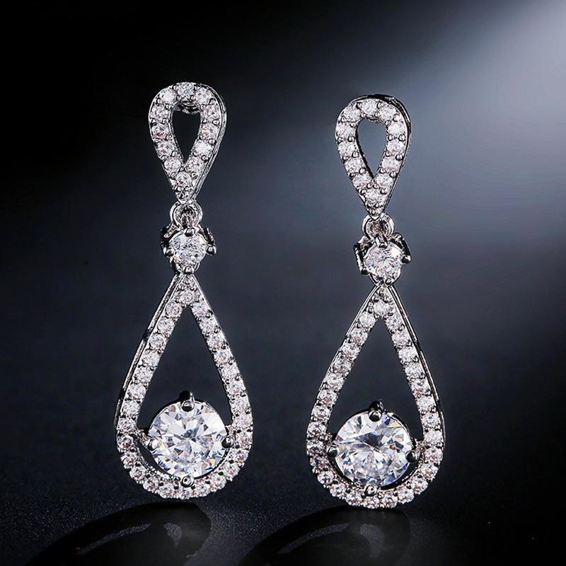 Brand Fashion Simple Women Dangle Earrings jewelry High Quality AAA Cubic Zircon Teardrop Earrings In Box
