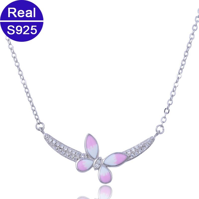 Brand New Arrival Box Package Necklaces & Pendants 925 Sterling Silver Fine Jewelry Enamel Butterfly Pendant Necklace