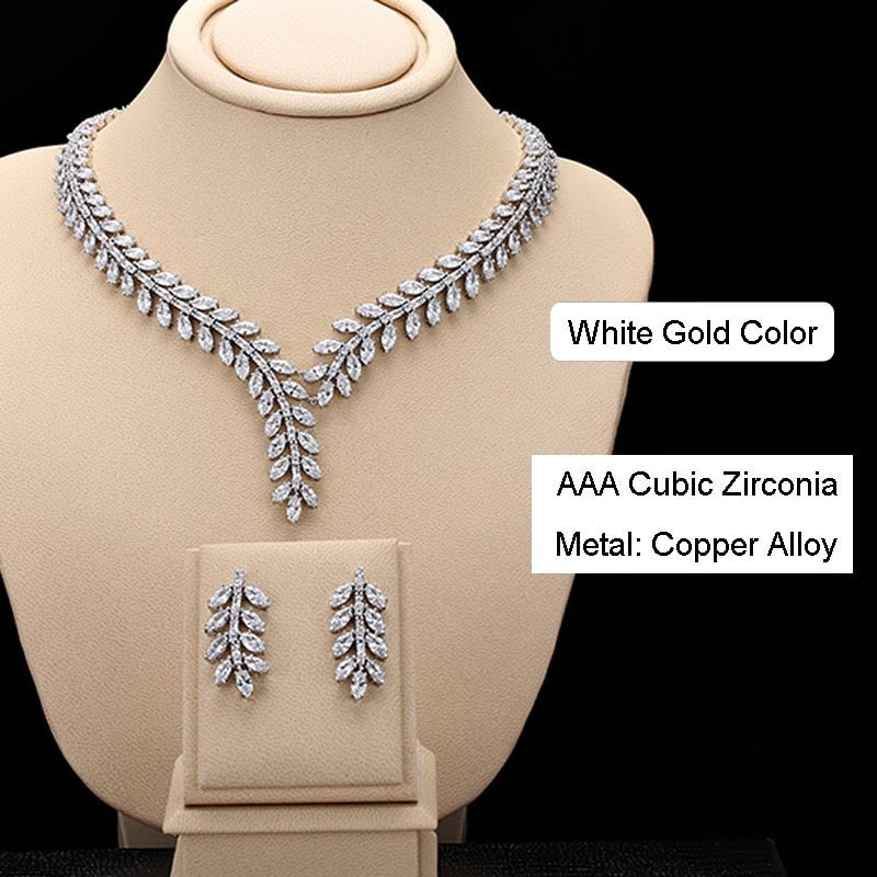 Luxury Sparkly AAA Cubic Zirconia Bridal Jewelry Sets, Fashion Wedding Necklace and Earrings Sets