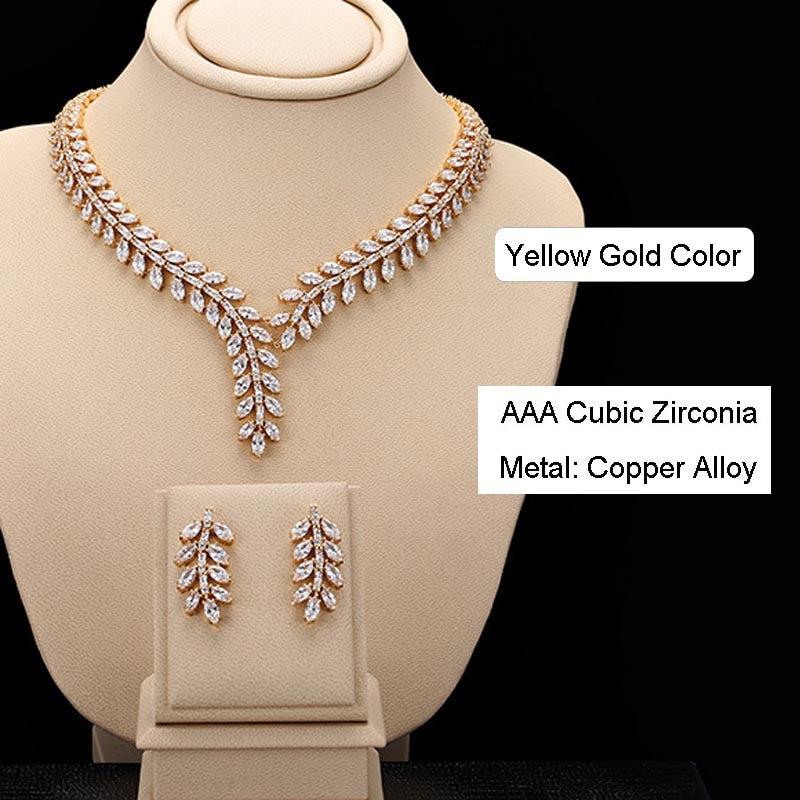 Luxury Sparkly AAA Cubic Zirconia Bridal Jewelry Sets, Fashion Wedding Necklace and Earrings Sets