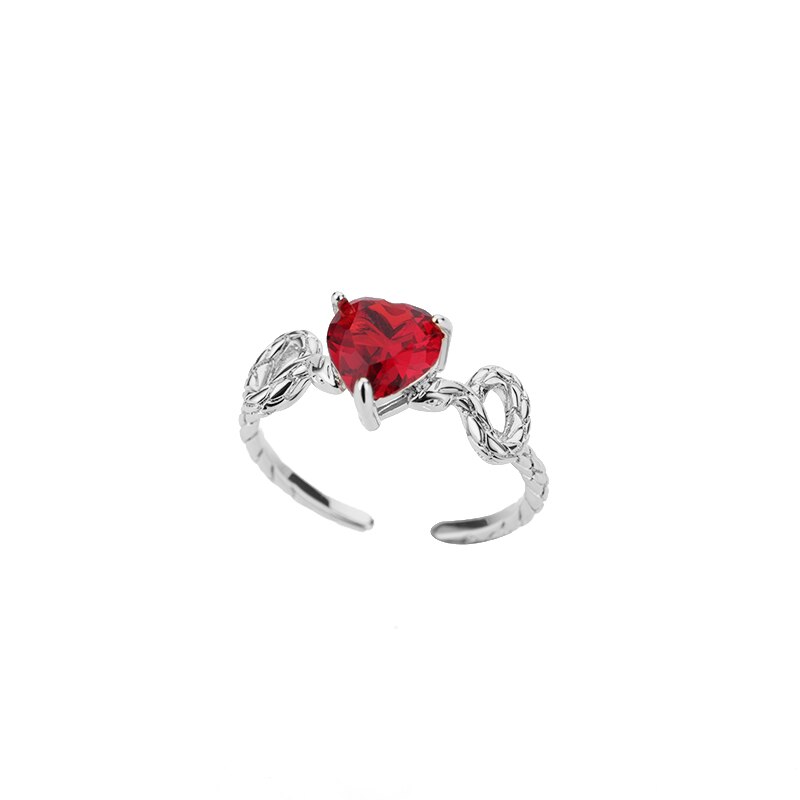 Red Zircon Heart Rings for Women Open Adjustable Stainless Steel Gold Color Ring 2023 Trend Couple Wedding Jewelry Gift