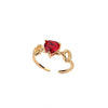 Red Zircon Heart Rings for Women Open Adjustable Stainless Steel Gold Color Ring 2023 Trend Couple Wedding Jewelry Gift