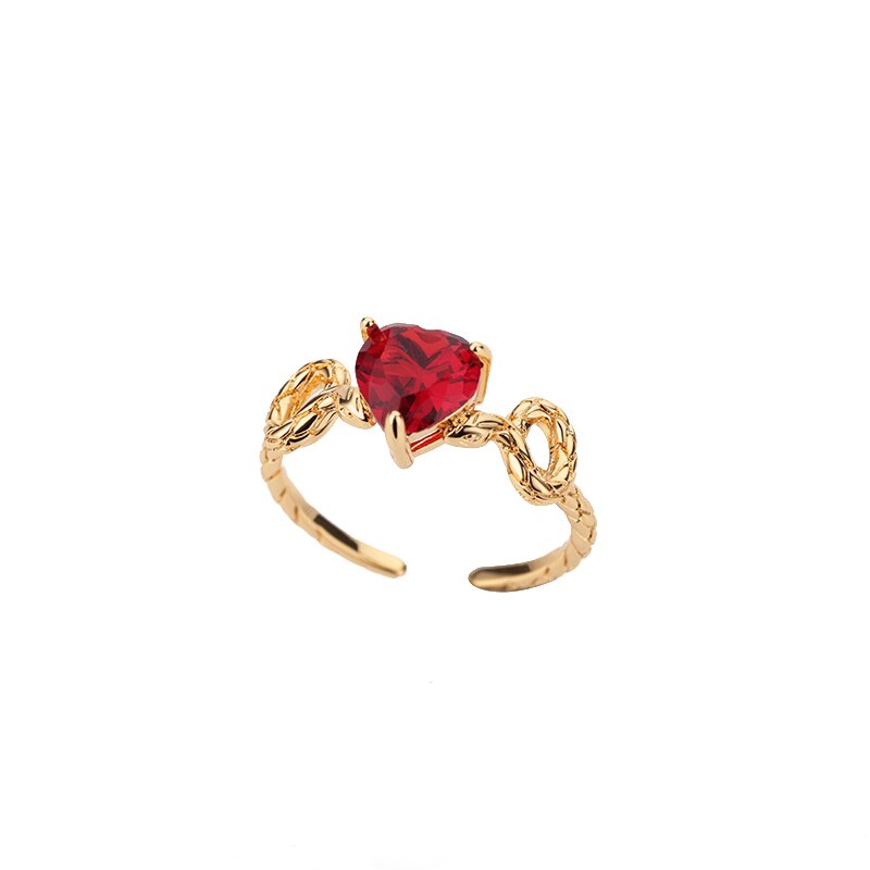 Red Zircon Heart Rings for Women Open Adjustable Stainless Steel Gold Color Ring 2023 Trend Couple Wedding Jewelry Gift