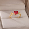 Red Zircon Heart Rings for Women Open Adjustable Stainless Steel Gold Color Ring 2023 Trend Couple Wedding Jewelry Gift