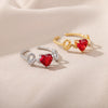 Red Zircon Heart Rings for Women Open Adjustable Stainless Steel Gold Color Ring 2023 Trend Couple Wedding Jewelry Gift