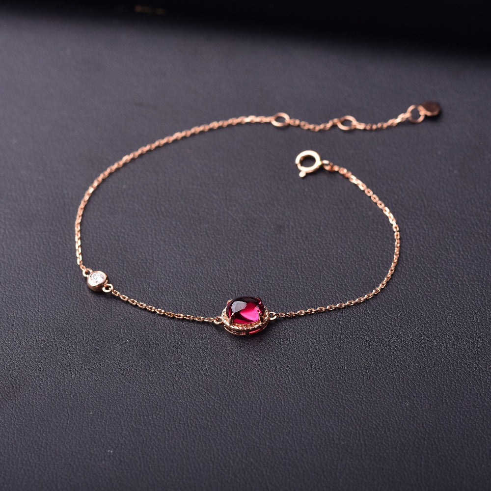 Red tourmaline 18K Gold Inl color Gemstone Ellipse Smooth cutting surface