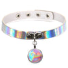 Reflective Holographic Choker PU Leather  Handmade Metal Laser Collar Punk Gothic Necklace Circle Pendant Women Jewelry