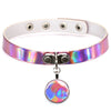 Reflective Holographic Choker PU Leather  Handmade Metal Laser Collar Punk Gothic Necklace Circle Pendant Women Jewelry