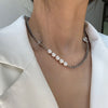 Reflective Pearl Stitching Necklace Women Hip Hop Accessories Necklace Woman Daily Casual Cross Clavicle Chain Ladies