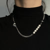 Reflective Pearl Stitching Necklace Women Hip Hop Accessories Necklace Woman Daily Casual Cross Clavicle Chain Ladies