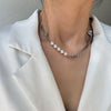 Reflective Pearl Stitching Necklace Women Hip Hop Accessories Necklace Woman Daily Casual Cross Clavicle Chain Ladies