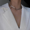 Reflective Pearl Stitching Necklace Women Hip Hop Accessories Necklace Woman Daily Casual Cross Clavicle Chain Ladies