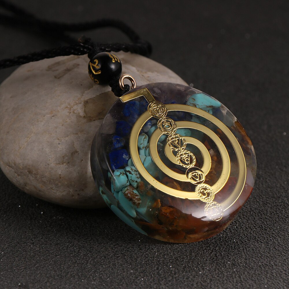 Reiki Healing Orgone Jewelry Yoga Colorful Chips Stone Natural Chakra Energy Orgonite Pendant Necklace Pendulum Amulet