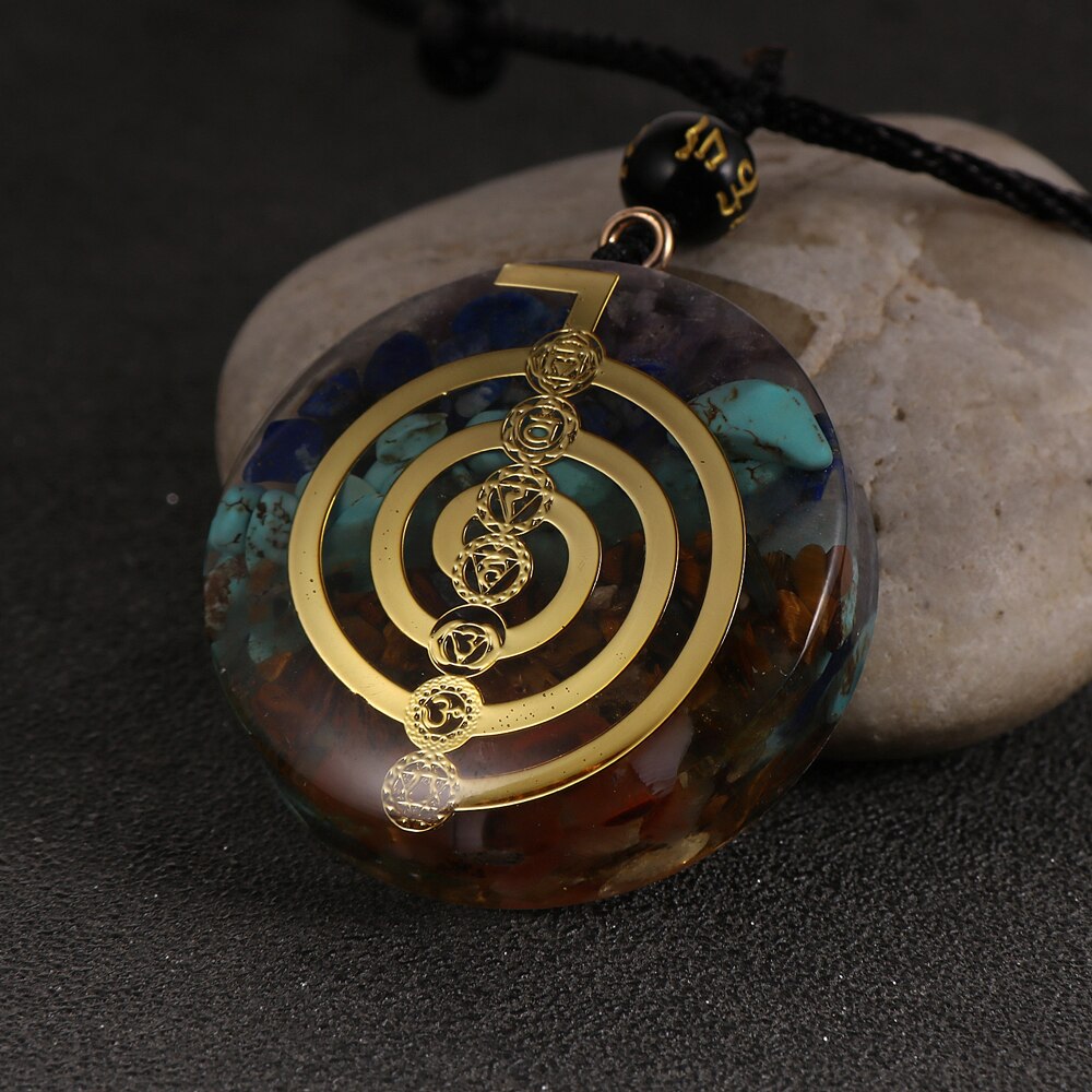 Reiki Healing Orgone Jewelry Yoga Colorful Chips Stone Natural Chakra Energy Orgonite Pendant Necklace Pendulum Amulet